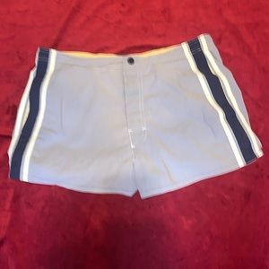 Vintage 90s Nautica Grey with Navy Stripes Cotton Nylon Swim Shorts Size Small